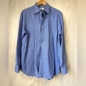 Brioni for Neiman Marcus Dress Shirt Blue Micro-Pattern 16½ L Made in Italy